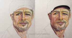 Read more about the article Brad Pitt Portrait painting in progress by Artist Sophie