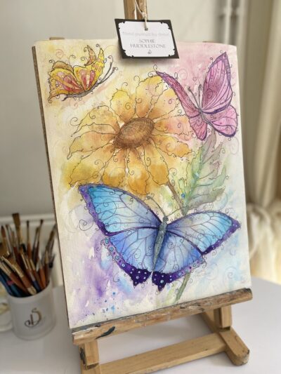 Butterfly Sunflower Dance Original Painting LARGE