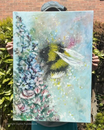 Bee Flowers Canvas Original painting LARGE
