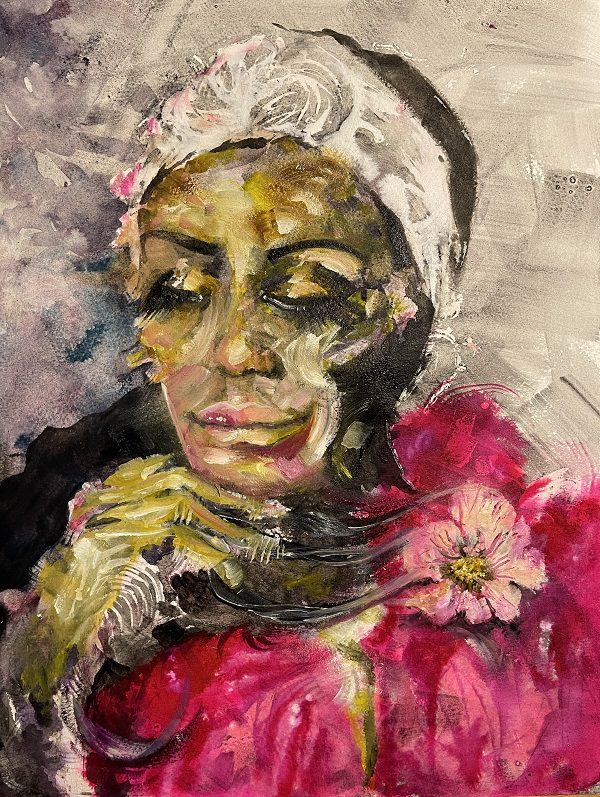 Example of an abstract oil painted portrait by Sophie Huddlestone